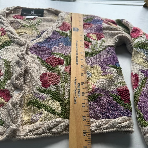 Peruvian Connection Pima Cotton Floral Knit Cardigan Sweater – Size S Cream - Picture 7 of 9